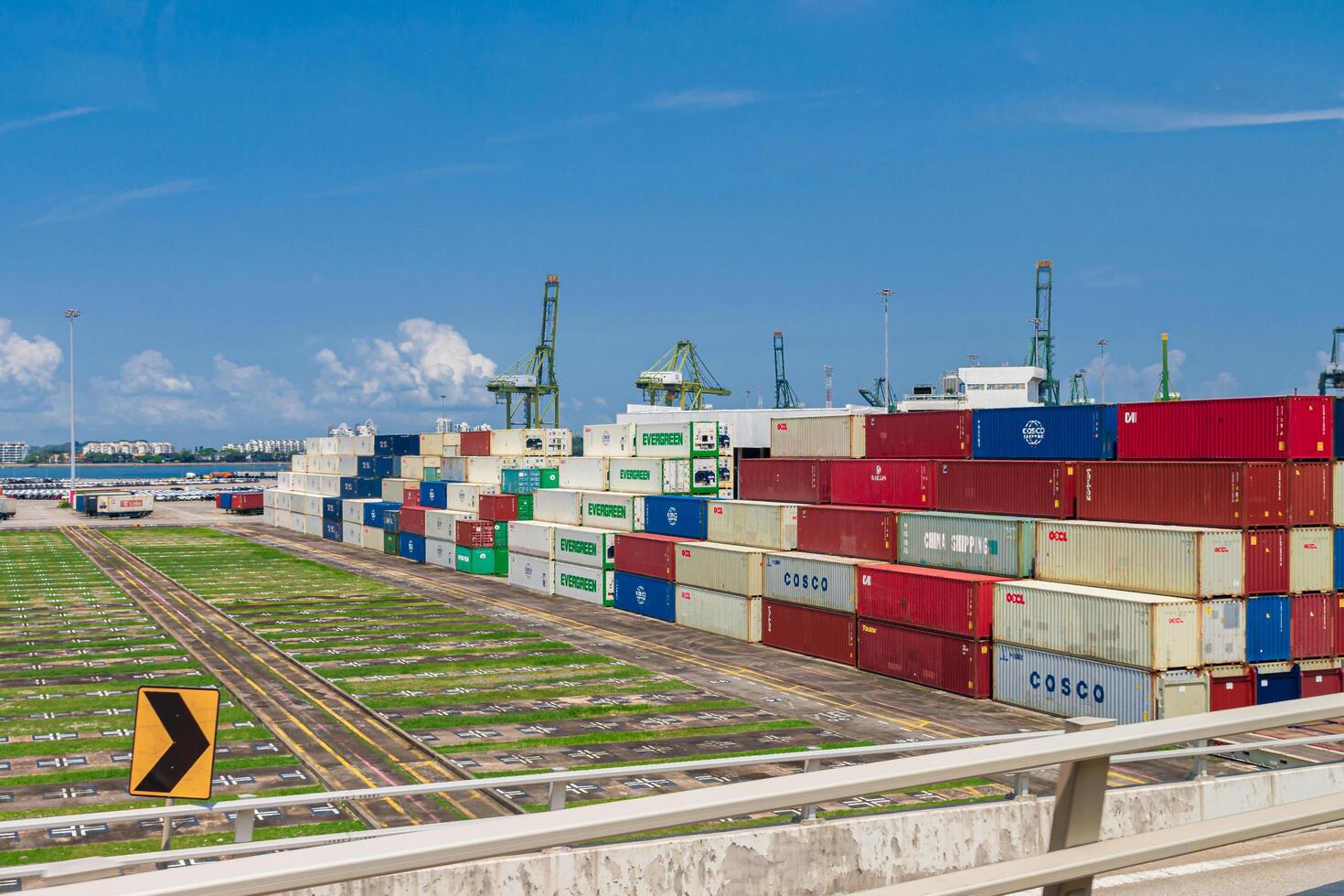 Singapore - Jun 13 2024 Aerial view of container terminal, cranes and container ships, Singapore, Southeast Asia photo