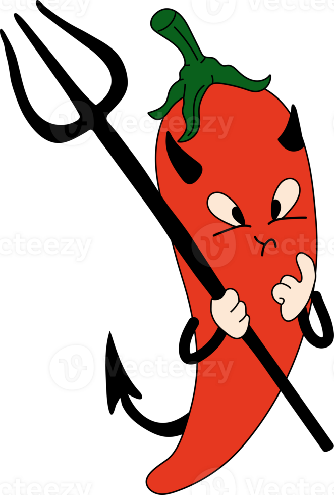 Cute, happy, funny pepper devil cartoon mascot character png