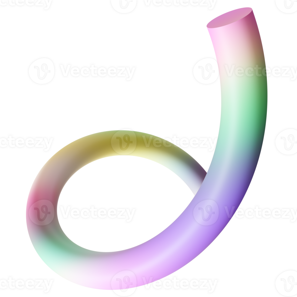 Rainbow, colorful twist, spiral on transparent background. Color gradient, y2k party element. Cartoon style. Celebration, festive theme. 3D render. png
