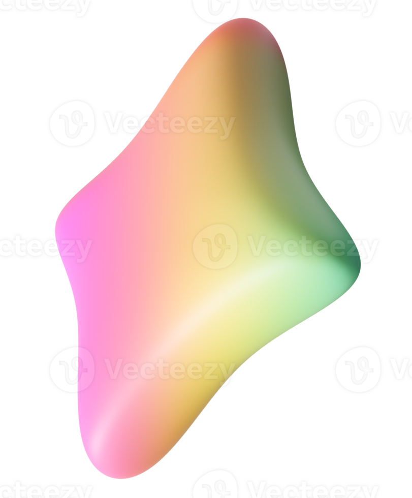 Cute, rainbow, colorful star shape on transparent background. Color gradient, y2k party element. png