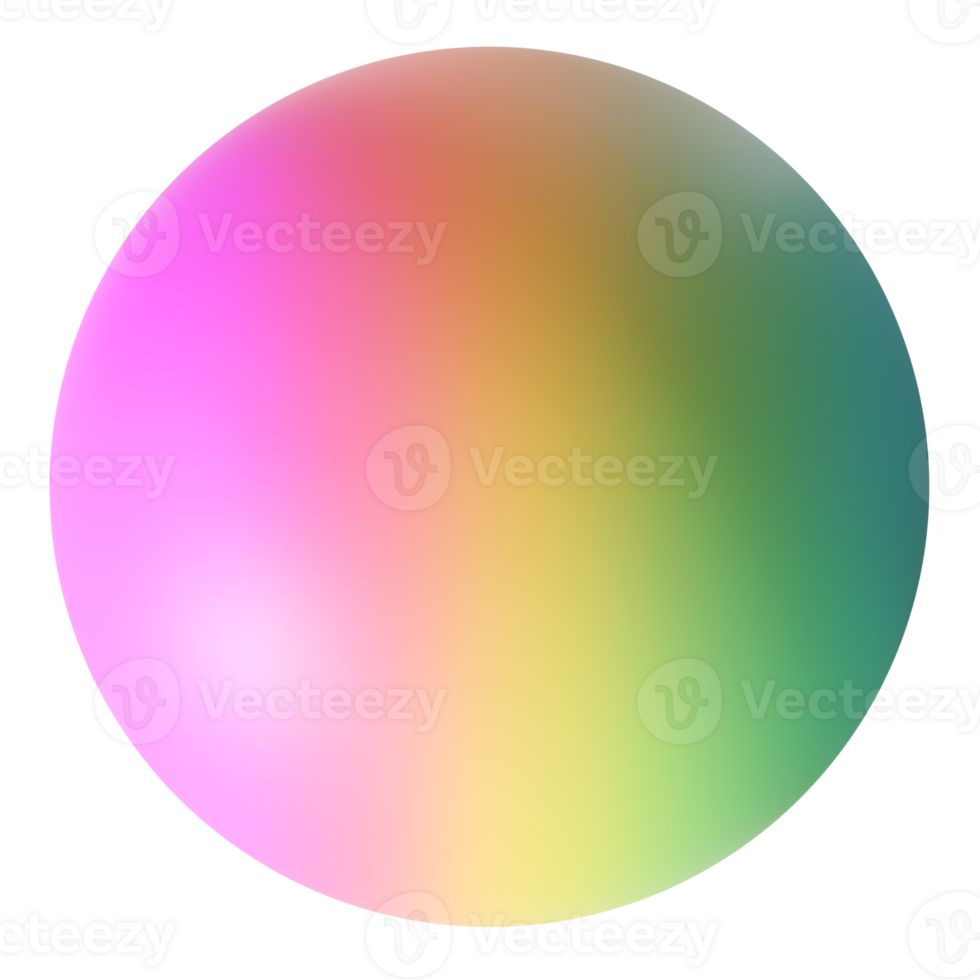 Cute, rainbow, colorful sphere on transparent background. Round shape, bubble, ball. Color gradient, y2k party element. Cartoon style. Celebration, festive theme. 3D render. png