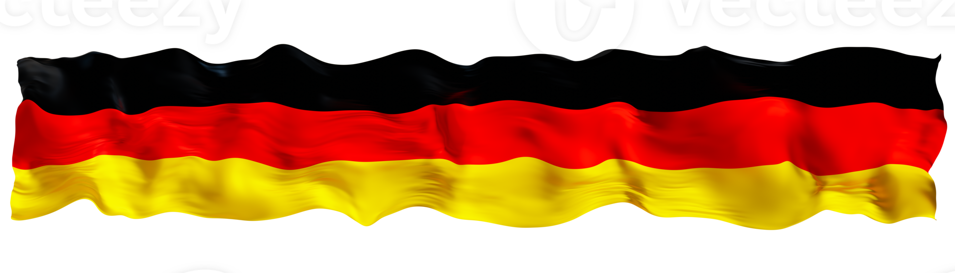 Stylized flag of Germany waving in the wind on transparent background. Footer, header or divider. Cut out wide, panoramic element. Banner for patriotic themes or national event promotions. 3D. png