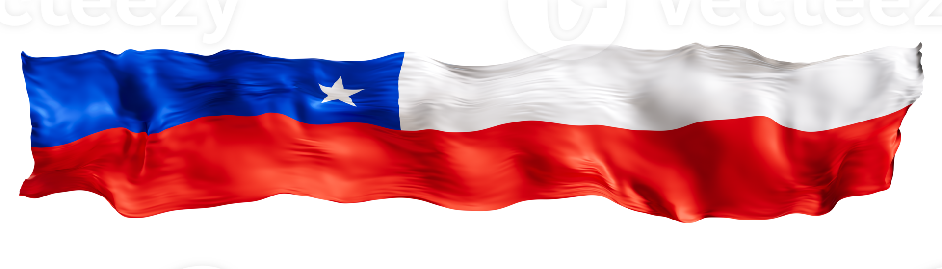 Stylized flag of Chile waving in the wind on transparent background. Footer, header or divider. Cut out wide, panoramic element. Banner for patriotic themes or national event promotions. 3D. png