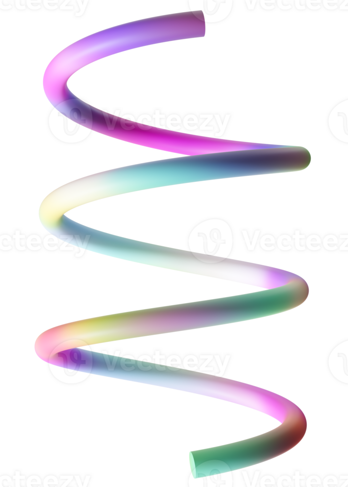 Cute, rainbow, colorful twist, spiral on transparent background. Color gradient, y2k party element. Cartoon style. Celebration, festive theme. 3D render. png