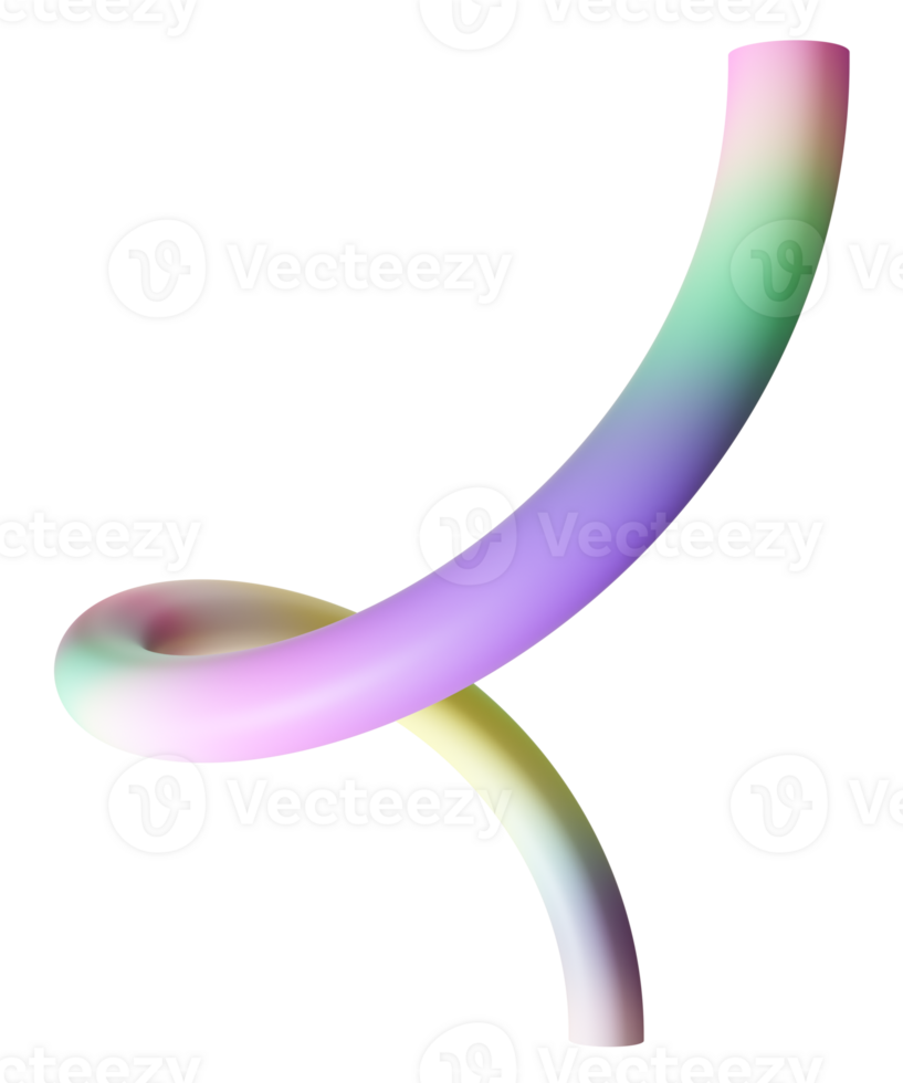Colorful twist, spiral on transparent background. Color gradient, y2k party element. Cartoon style. Celebration, festive theme. 3D render. png