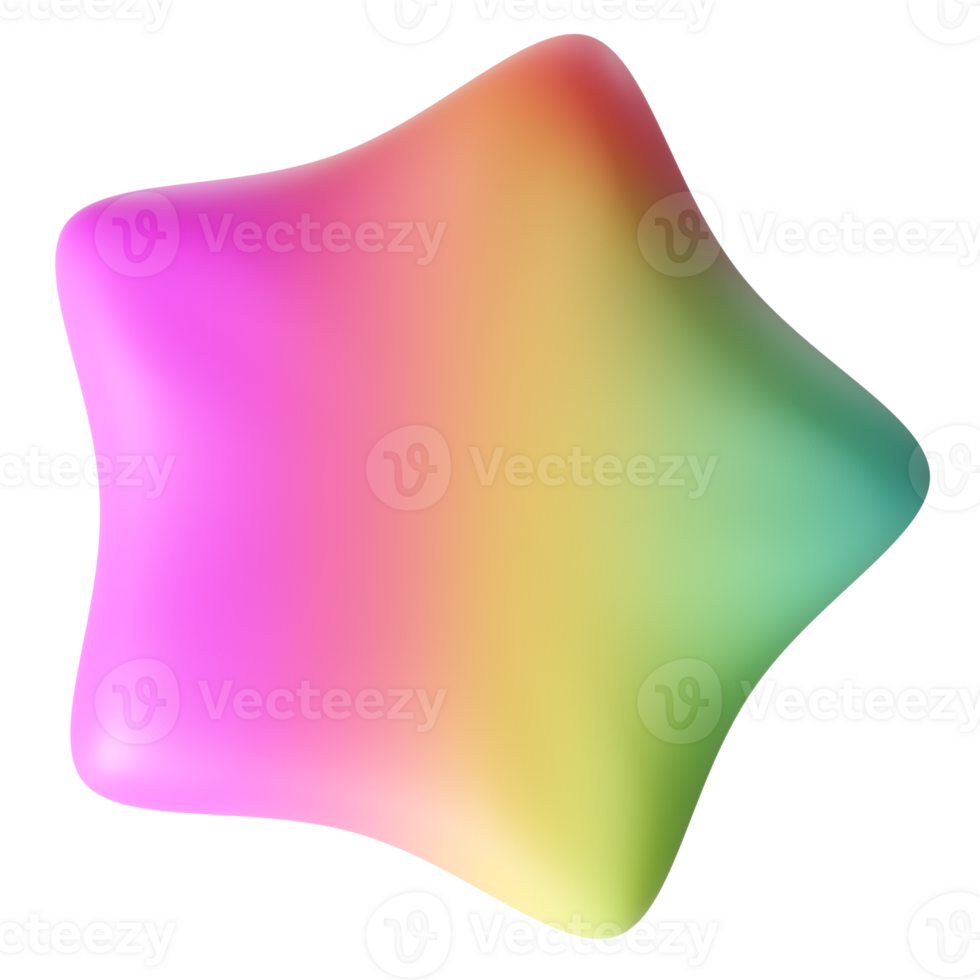 Cute, rainbow, colorful star shape on transparent background. Color gradient, y2k party element. Cartoon style. Celebration, festive theme. 3D render png