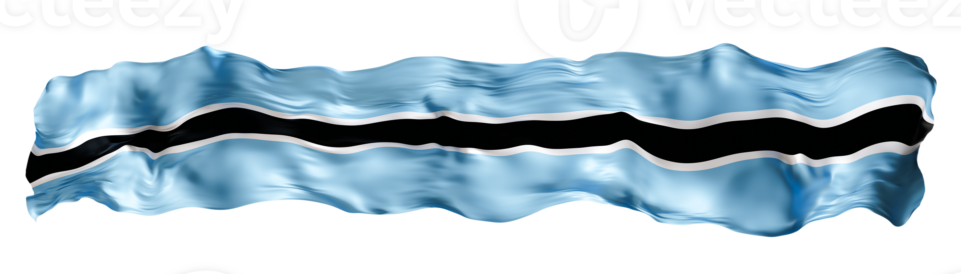 Stylized flag of Botswana waving in the wind on transparent background. Footer, header or divider. Cut out wide, panoramic element. Banner for patriotic themes or national event promotions. 3D. png