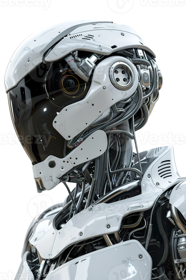 Robotic head with intricate mechanical details, on transparent background. Ideal for technology-related projects png