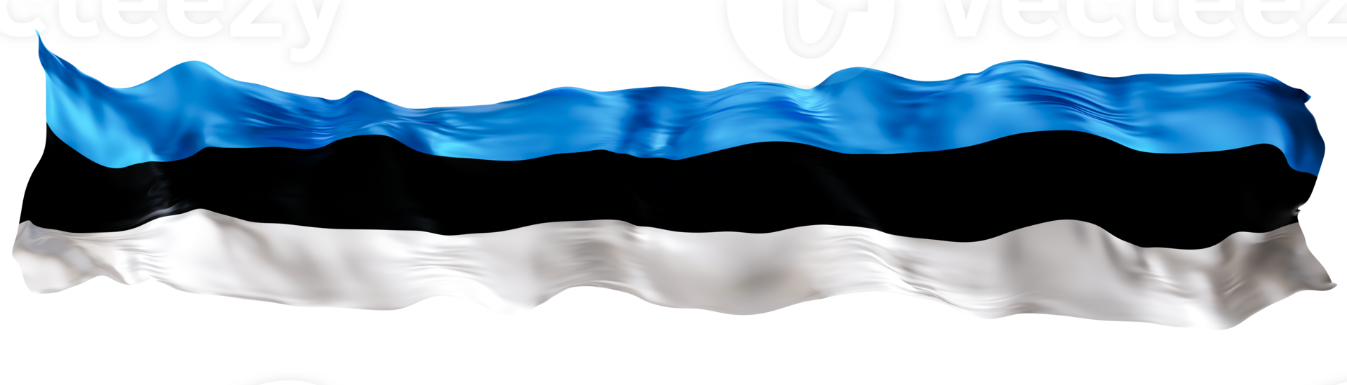 Stylized flag of Estonia waving in the wind on transparent background. Footer, header or divider. Cut out wide, panoramic element. Banner for patriotic themes or national event promotions. 3D. png
