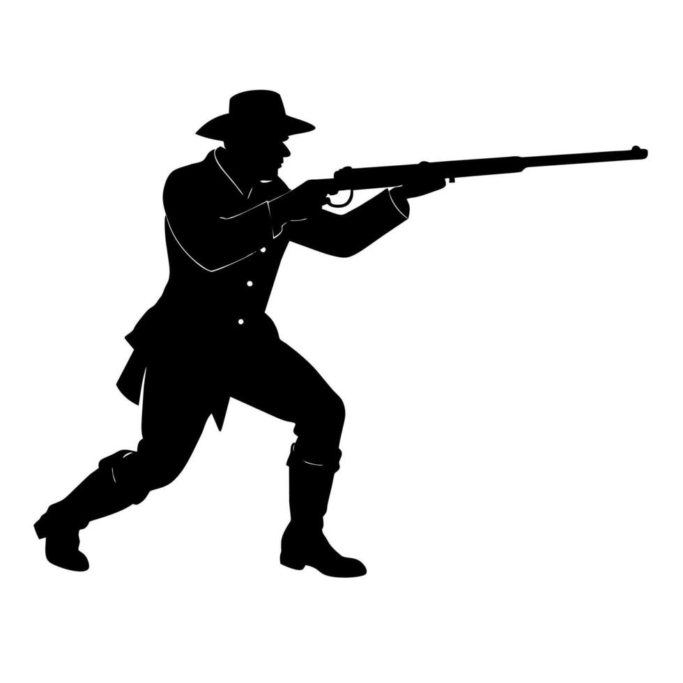 A silhouette of a man in a hat and hat shooting a rifle vector