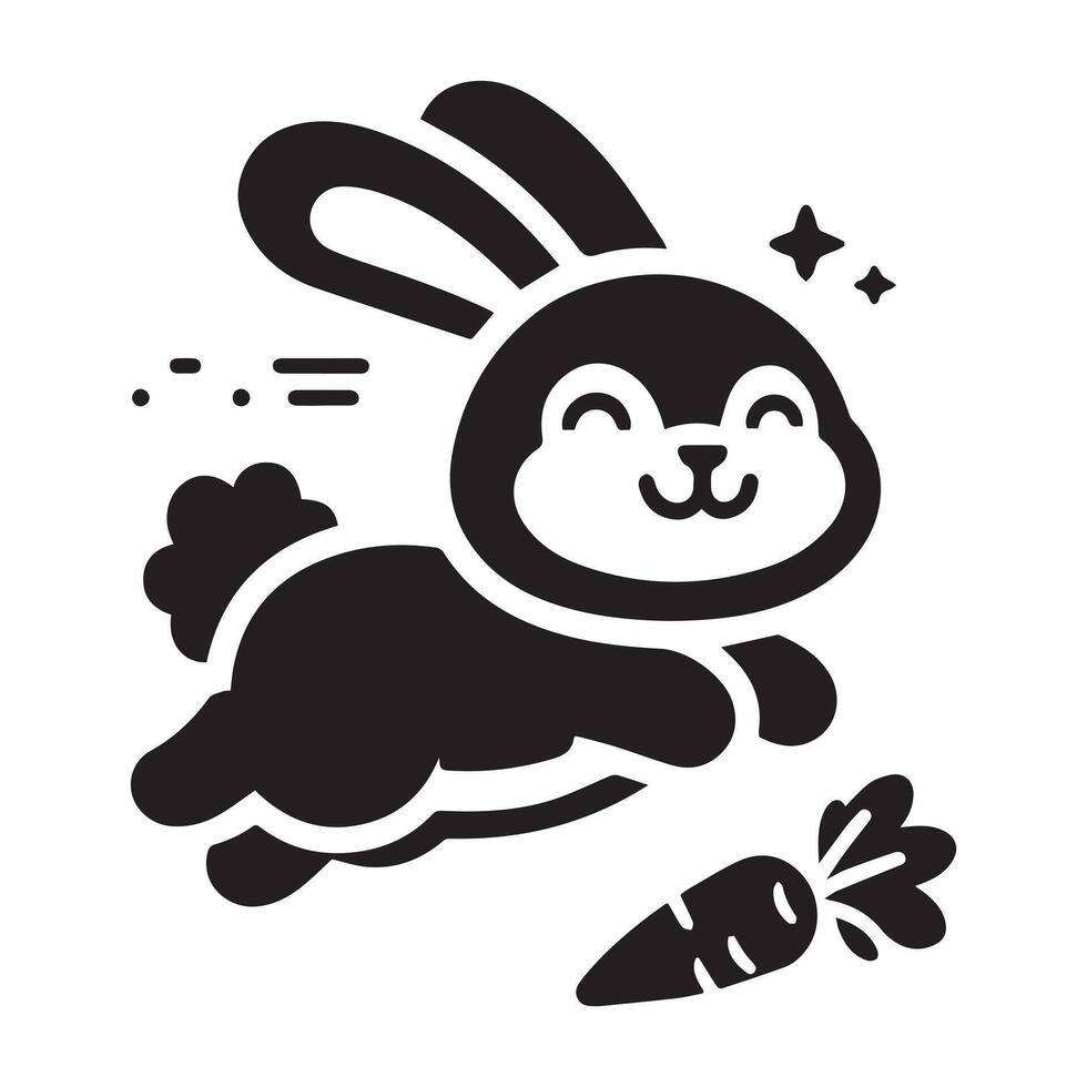 Black Silhouette of a Cute Rabbit Running After a Carrot Cartoon Animal Sports Icon Illustration Concept vector