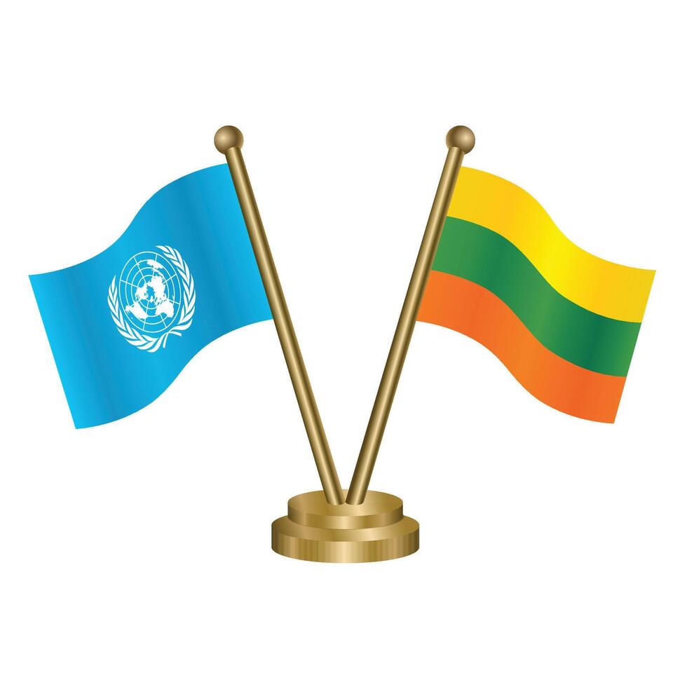 United Nations and Lithuanian table flag. Illustration vector