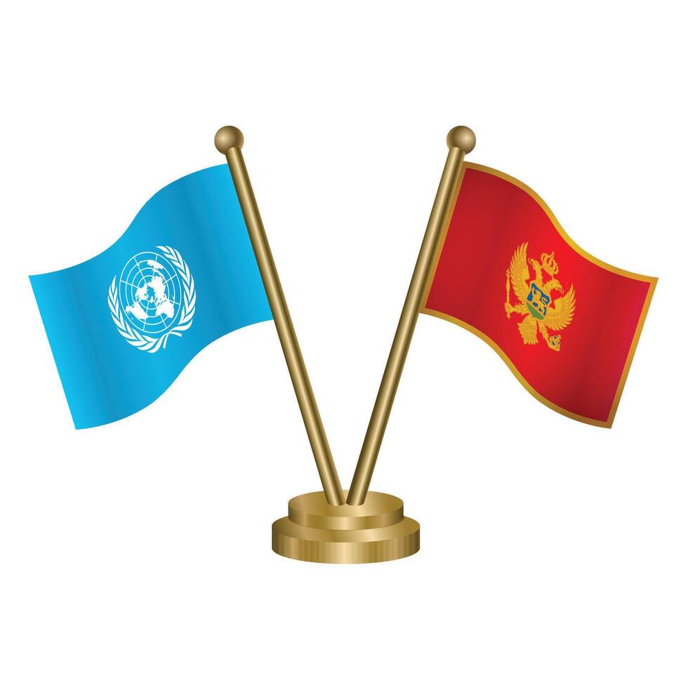 United Nations and Montenegro table flag. Illustration vector