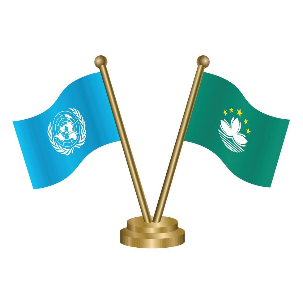 United Nations and Macao table flag. Illustration vector