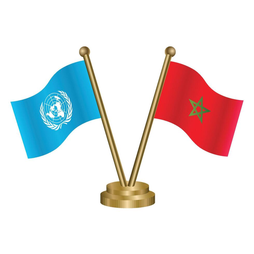 United Nations and Morocco table flag. Illustration vector