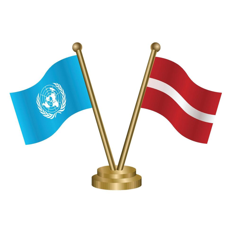 United Nations and Latvia table flags. vector