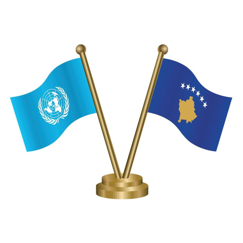 United Nations and Kosovo table flags. vector