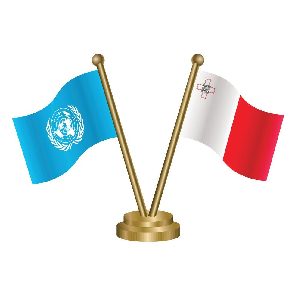 United Nations and Malta table flag. Illustration vector