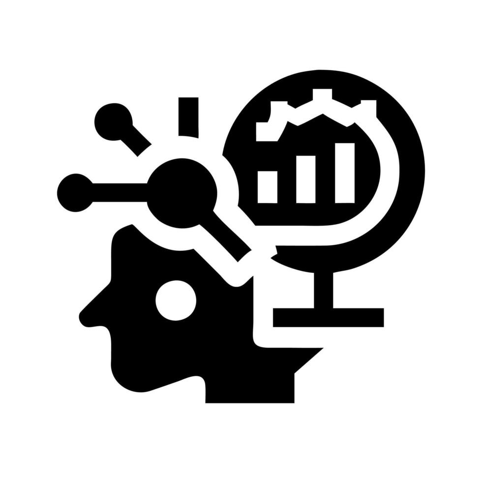 A black and white icon of a brain with a graph vector