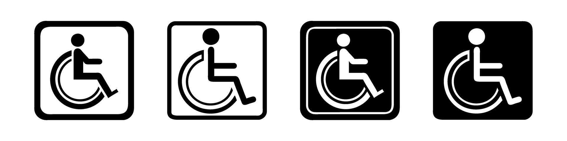 Disabled icons, Wheelchair symbols, handicapped access signs set. Wheelchair, handicapped access sign or symbols. Disabled handicap icons. Wheelchair icon symbol set vector