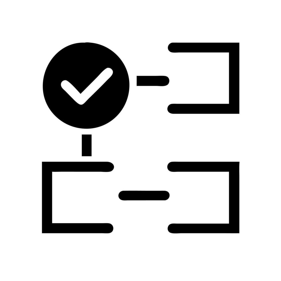 A black and white icon of a check mark vector