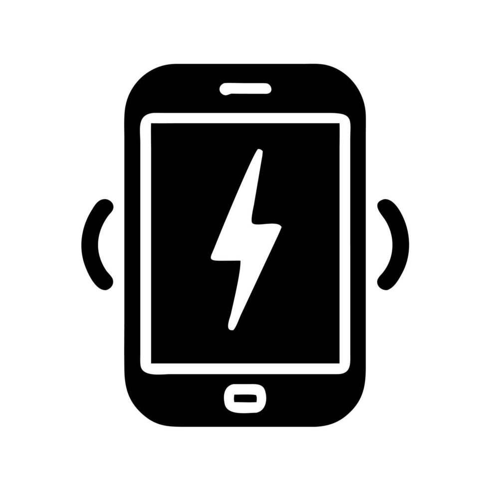A black and white illustration of a smartphone with a lightning bolt vector