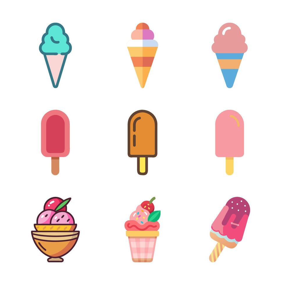 Ice cream icons set on white background vector