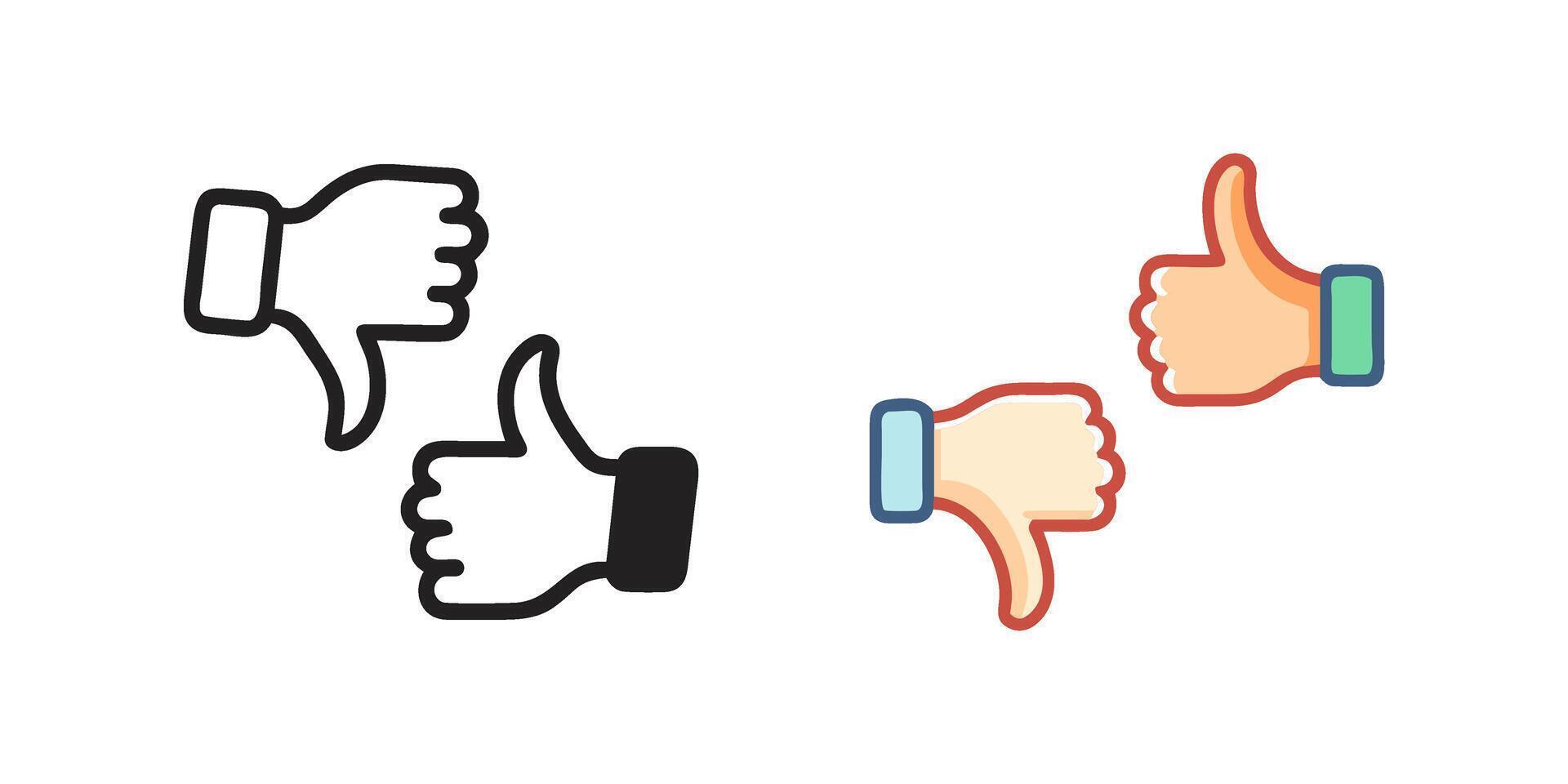 Two thumbs up and thumbs down icons vector