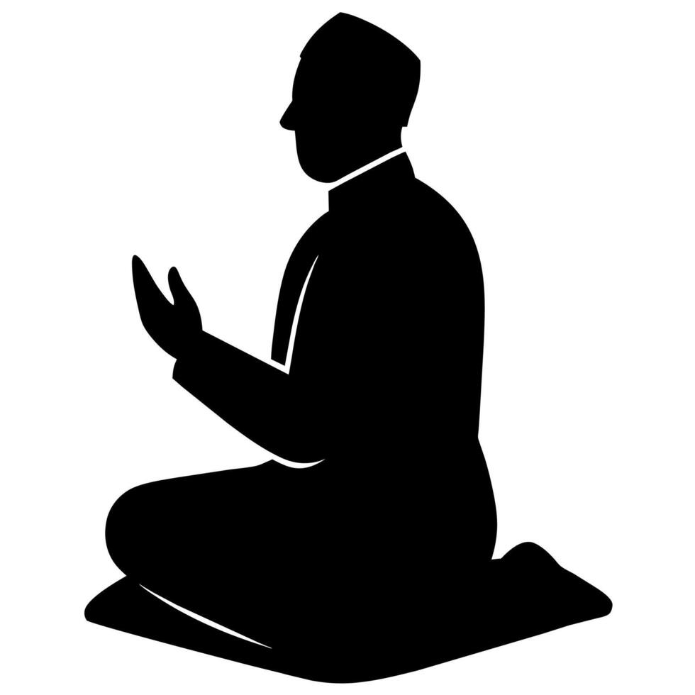 Silhouette of a muslim man praying in the mosque vector