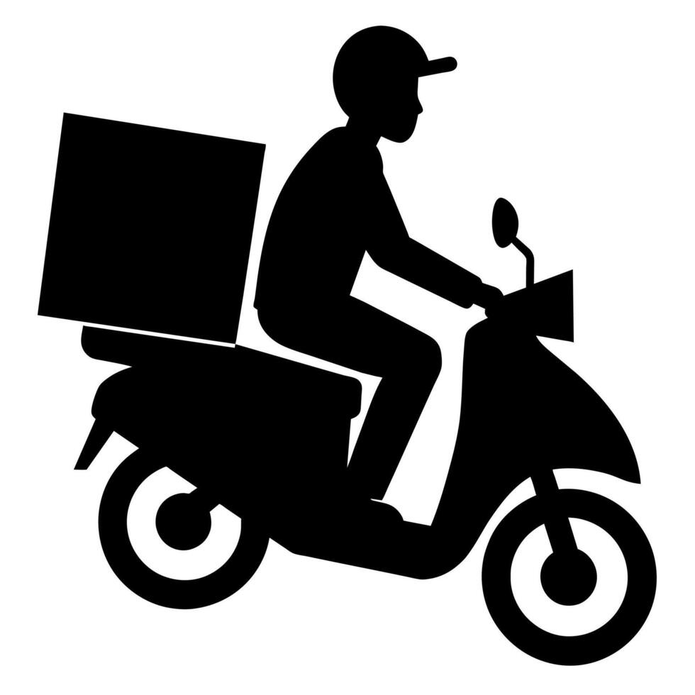 A silhouette of a man on a motorcycle with a box vector