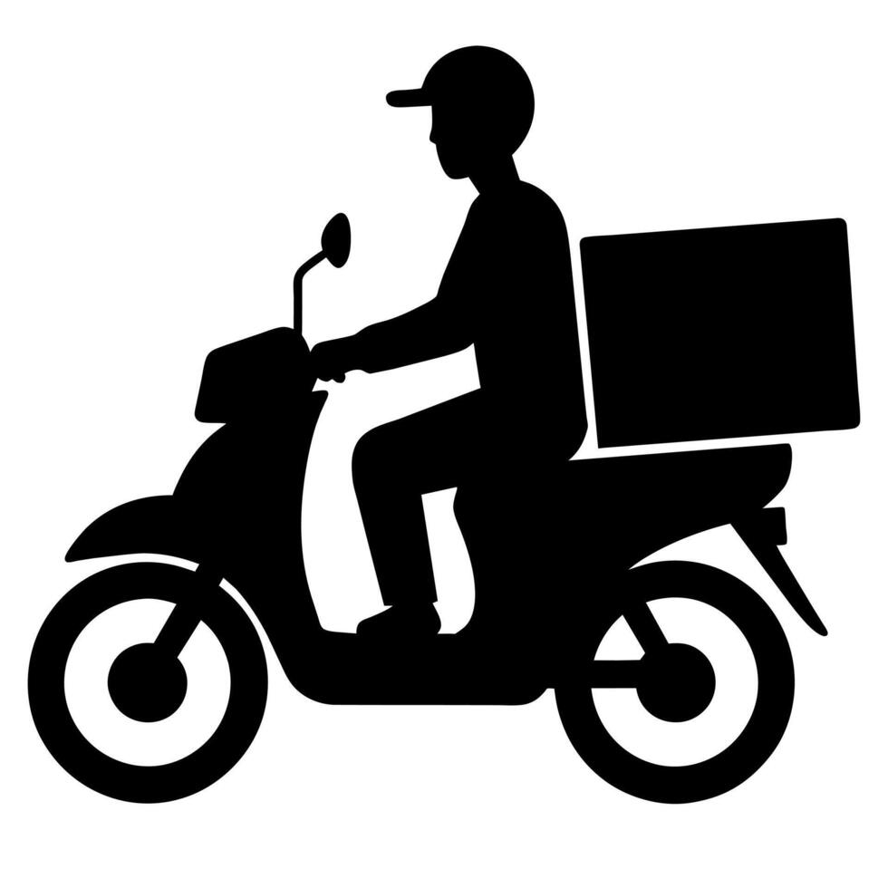 A silhouette of a man on a motorcycle with a box vector