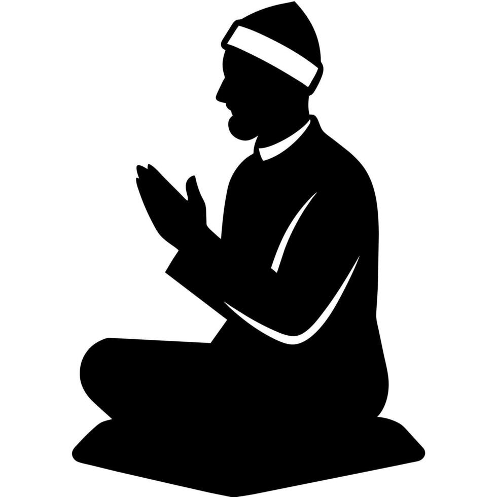 A silhouette of a muslim man praying vector