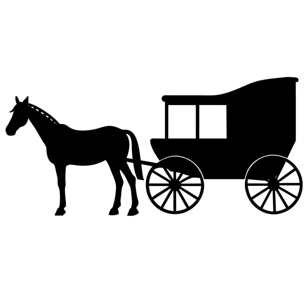 A horse and buggy silhouette on a white background vector