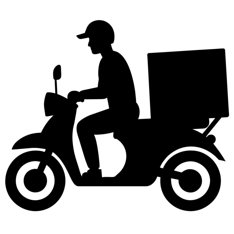 A silhouette of a man on a motorcycle with a box vector