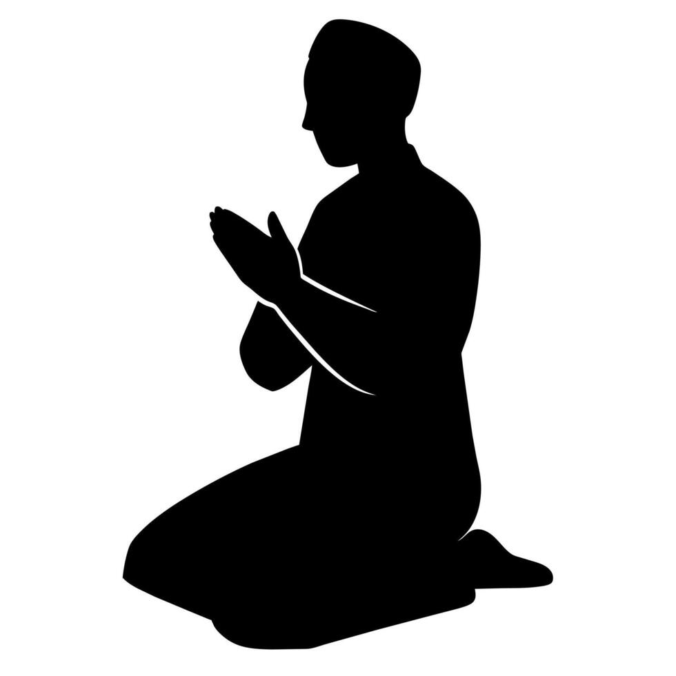 Silhouette of a man praying in the shape of a cross vector