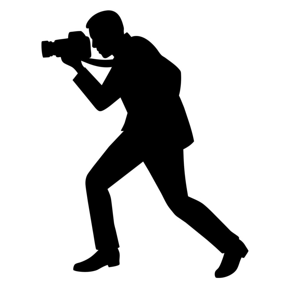 Silhouette of a man in a suit holding a camera vector