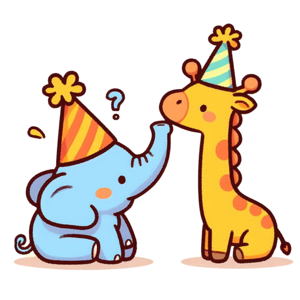 A giraffe and elephant wearing party hats png