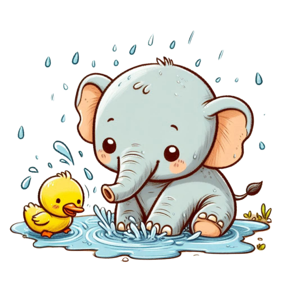 What Happens When a Baby Elephant and a Baby Duck Share a Puddle png