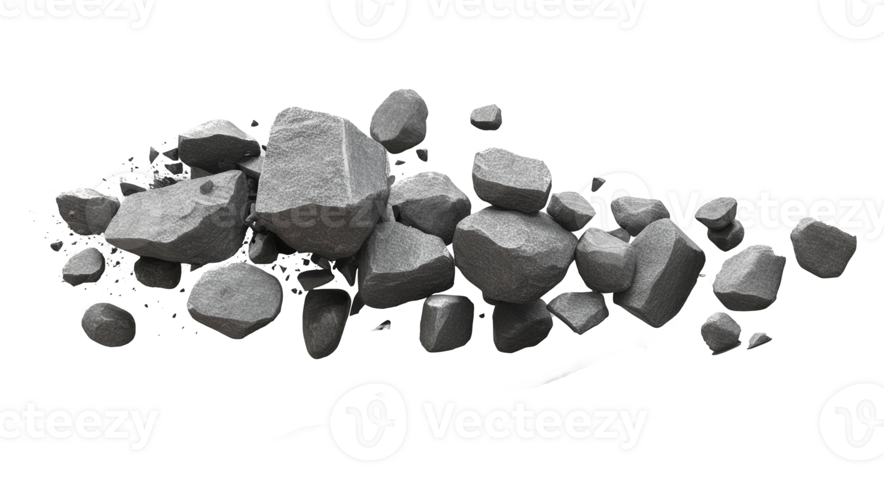 Floating Black Rocks and Stones Collection on Transparent Background for Design Projects png