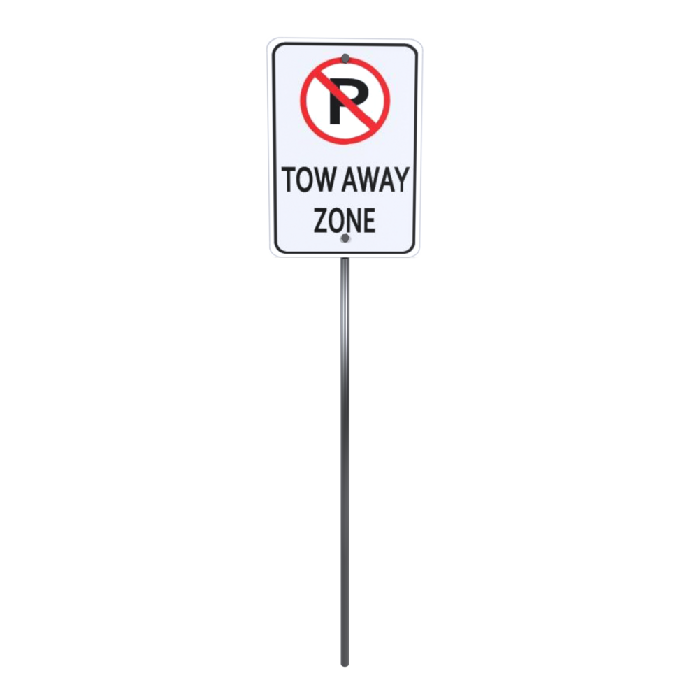 3D rendering of a no parking tow away zone sign on a street png