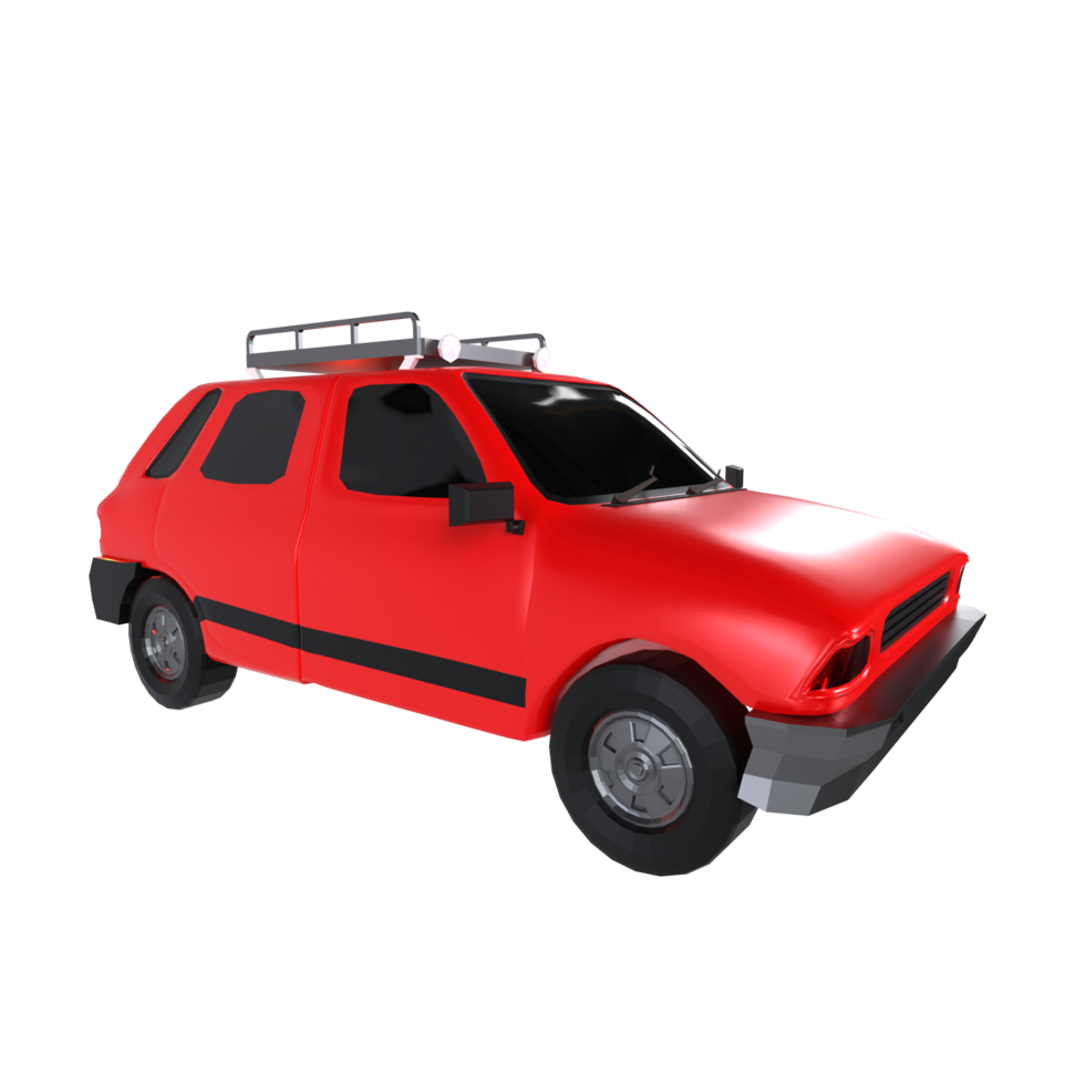 Red compact SUV 3D rendering with front and side perspectives png