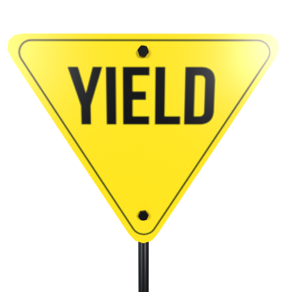 3D rendering of a yellow yield sign set against a plain background png
