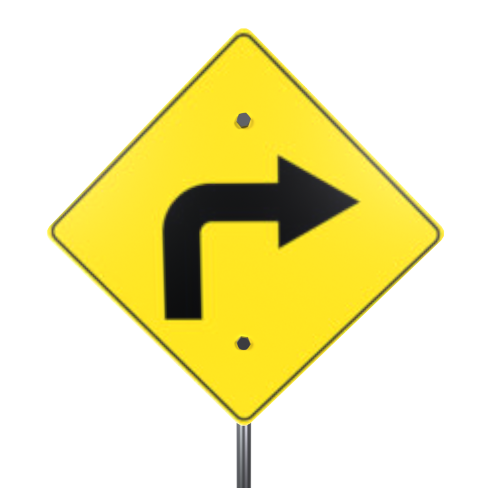 3D rendering of a right turn warning sign png