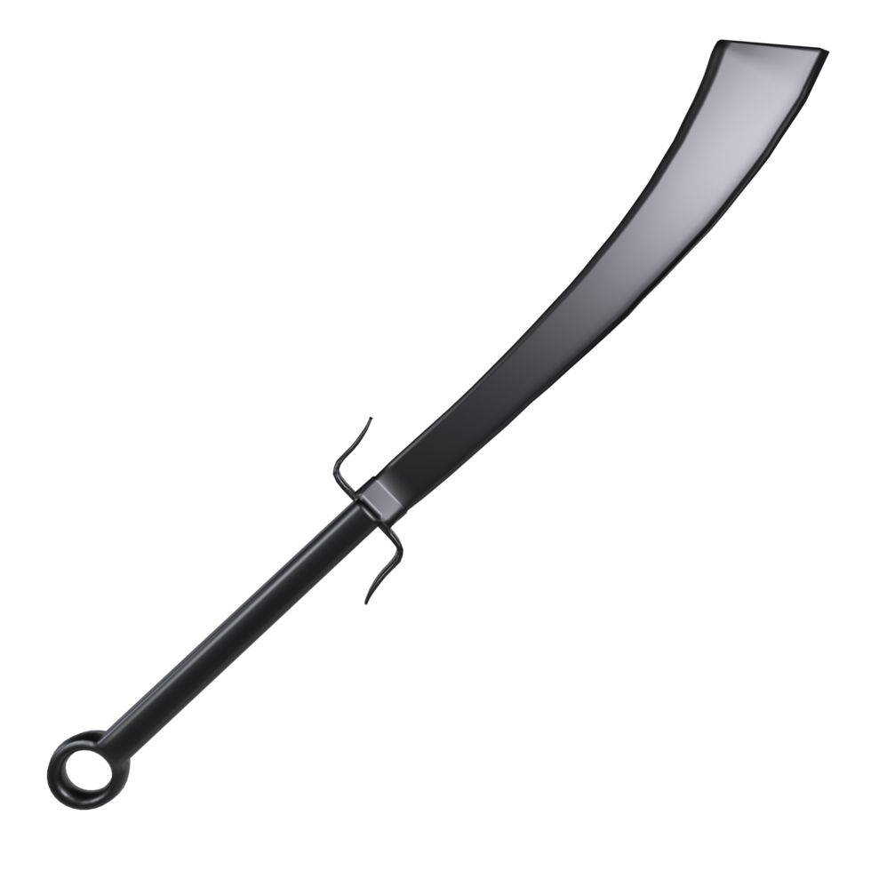 3D render of a uniquely handled black curved sword png