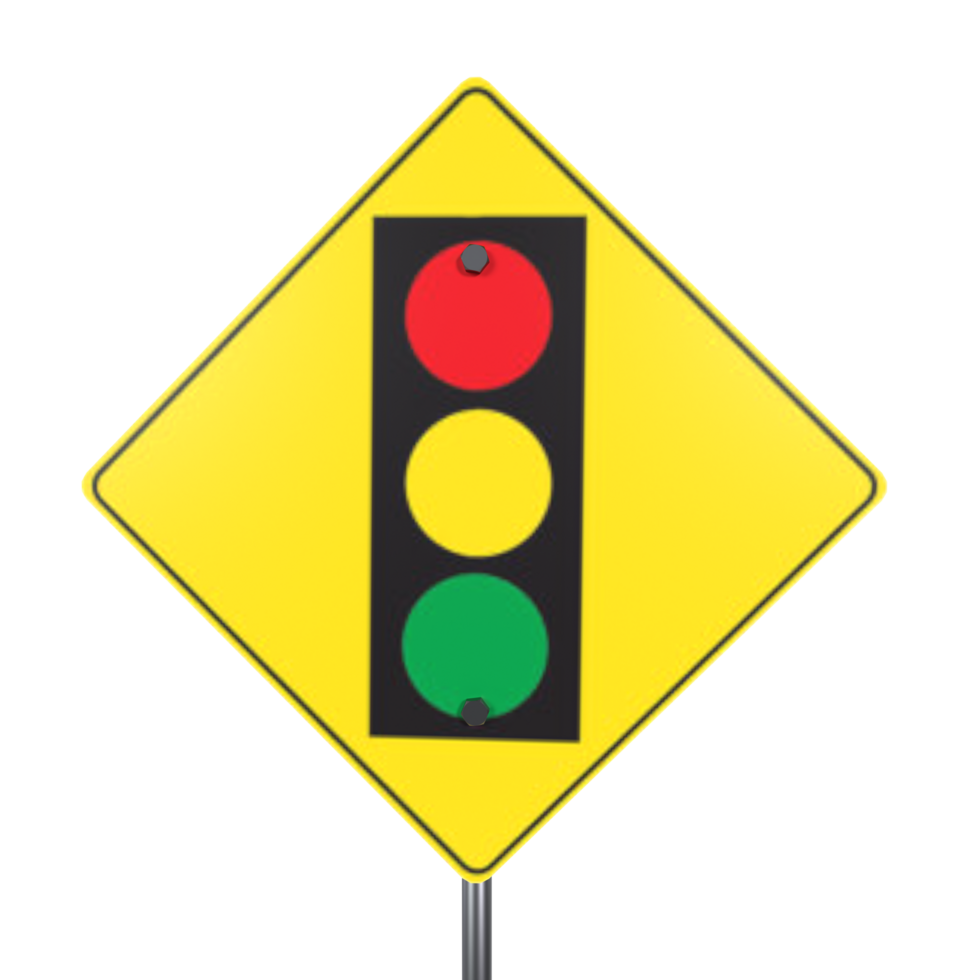 3D rendering of a yellow traffic signal warning sign png