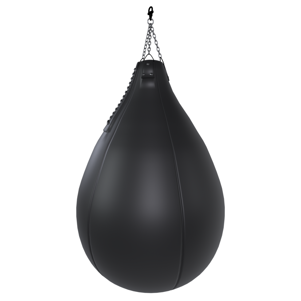 Black speed bag hanging in a gym for boxing training and exercise png
