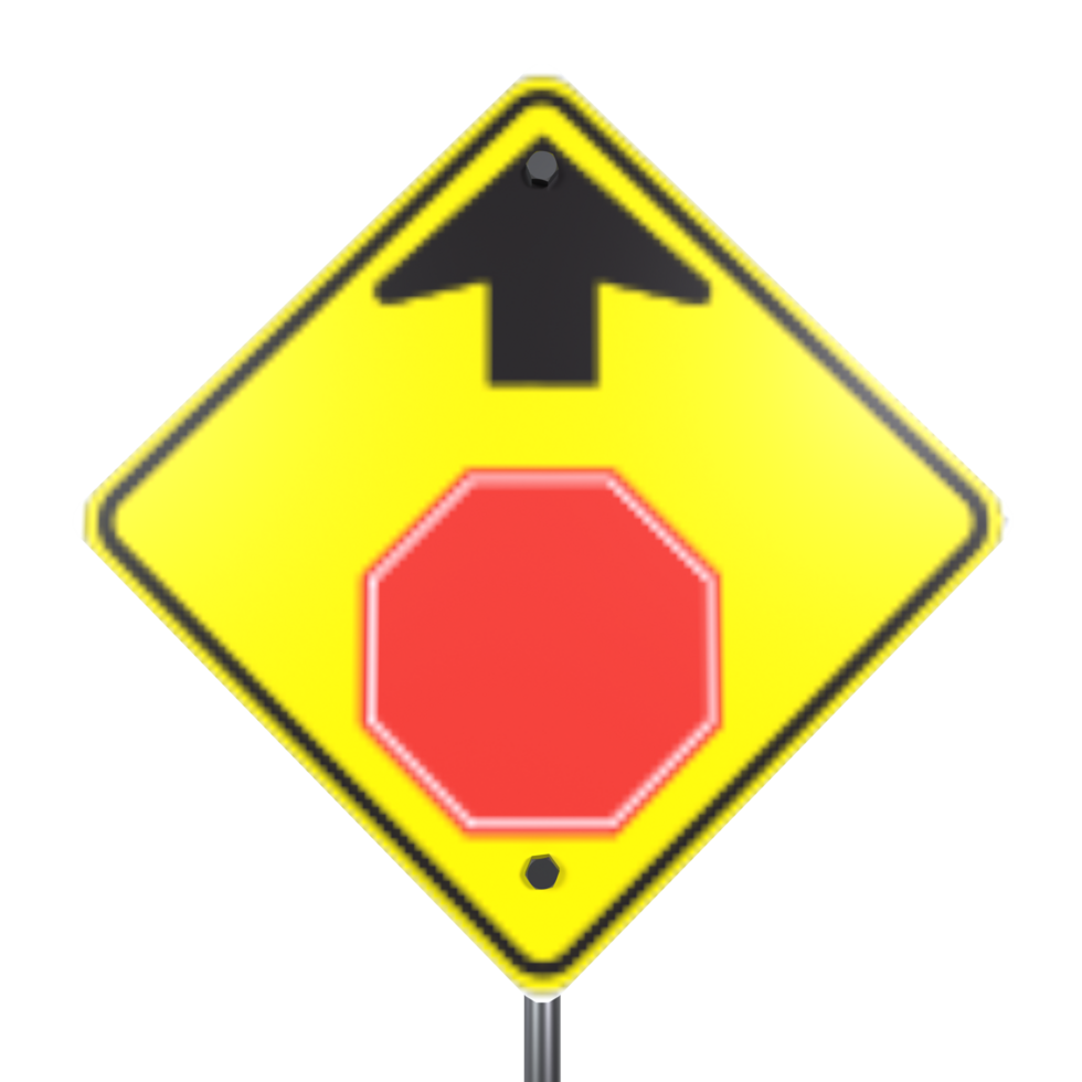 Warning sign indicating stop ahead with directional arrow png