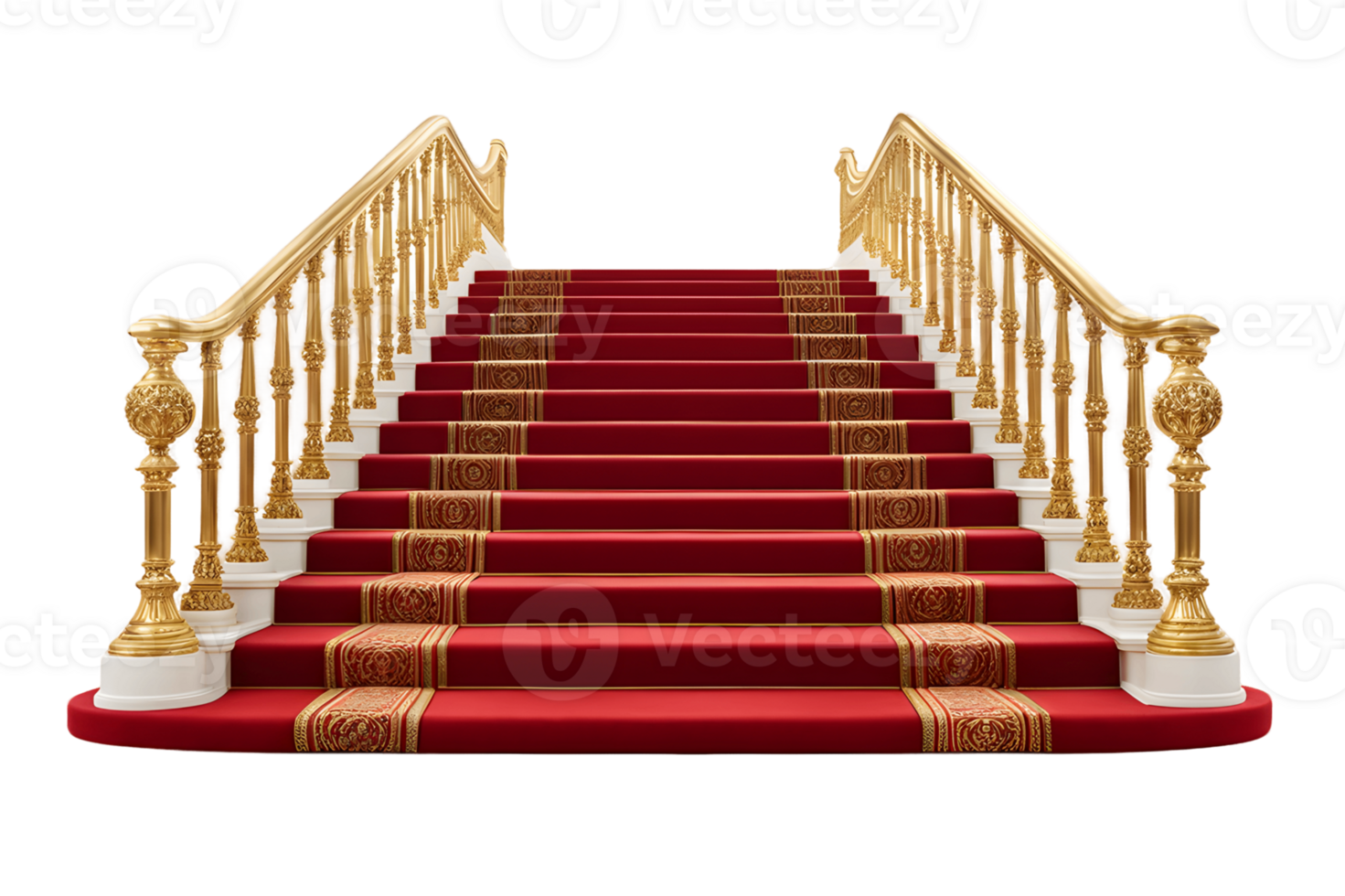 Grand Staircase with Red Carpet and Gold Railings Isolated on Transparent Background png
