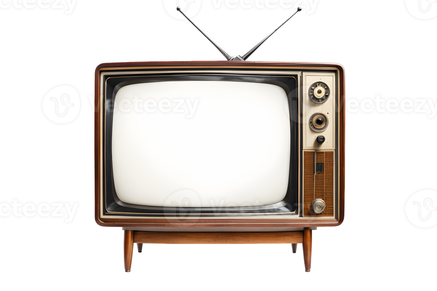 Vintage retro television set with blank screen isolated on transparent background png