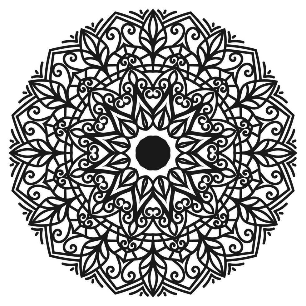 Intricate black and white mandala design, perfect for coloring books, tattoos, and artistic decor vector